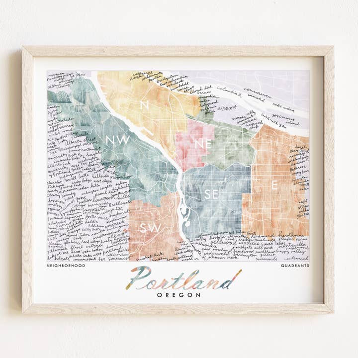 Mappa dei quartieri di Portland, Oregon, STAMPA ARTISTICA per la vendita all'ingrosso da parte di Turn-of-the-Centuries
