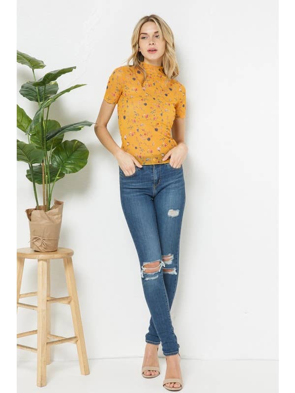 Yellow FLORAL PRINT TOP_608-438040-4 for wholesale on Faire
