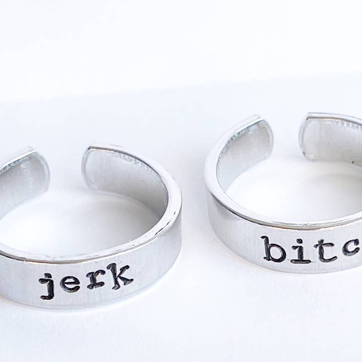 Spn Inspired Bitch And Jerk Adjustable Aluminum Metal Stamped Ring Pair Ready To Ship . for wholesale by Team Neville