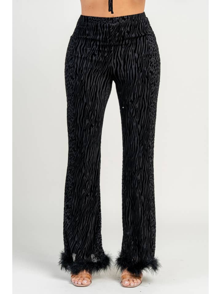 BLACK HS5024E / ZEBRA FLOCKING MESH W/ FAUX FUR TOP & PANTS SET for wholesale on Faire4