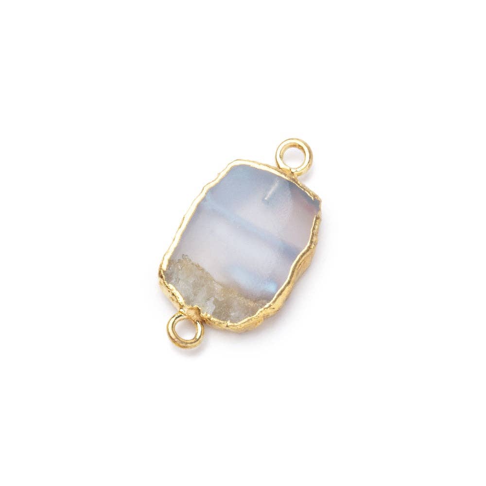 Beads of Cambay - Wholesale Individual charm/pendant - 12-14mm Gold Leafed Blue Lace Agate Slice Connector 1 piece
