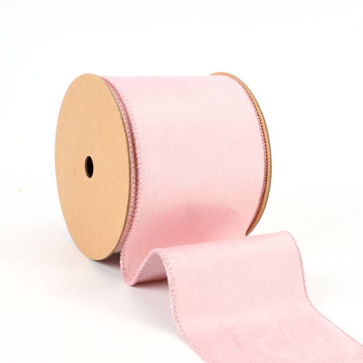 Ruban classique réversible en velours/brillant avec fil | Quartz Rose/Quartz Rose | Rouleau de 10 yards pour la vente par LA Ribbons Wholesale