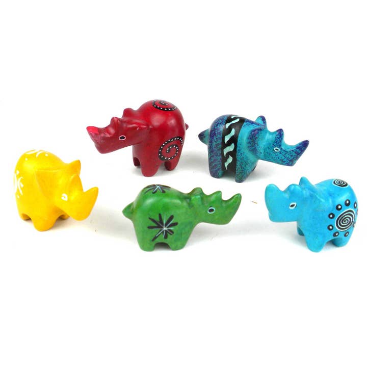 Global Crafts - Wholesale Decorative Figurine - 5-Pack - Soapstone Rhino - Mini - Assorted Colors1