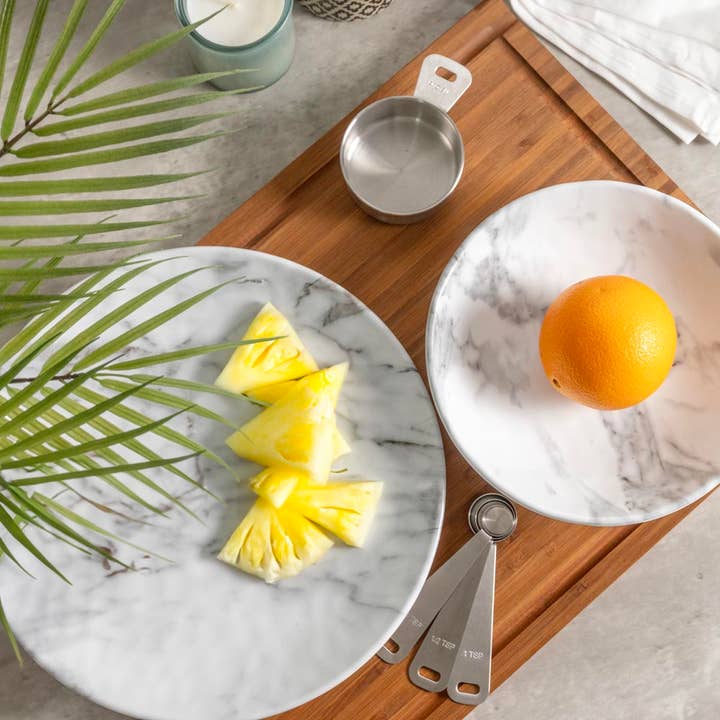 White Marble 11 inch Round Melamine Dinner Plate | Set of 6 for wholesale on Faire