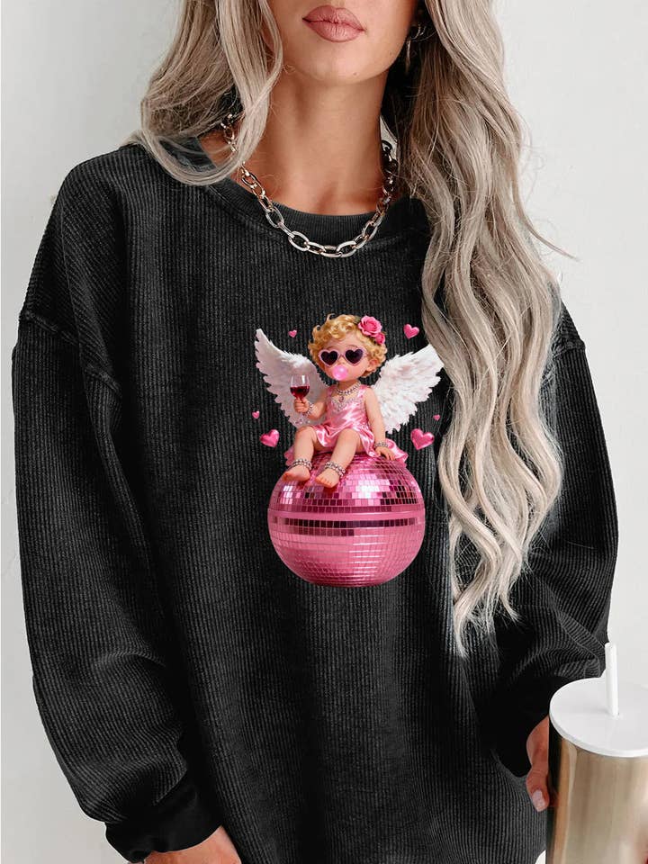 Alla hjärtans dag Ängel med hjärta Grafisk sweatshirt för wholesale av Lovesoft