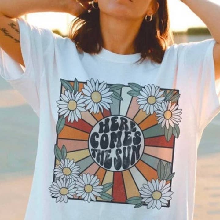 Here’s Comes the Sun Tee, Vintage Tees, Womens Tshirt for wholesale by Ash+Co