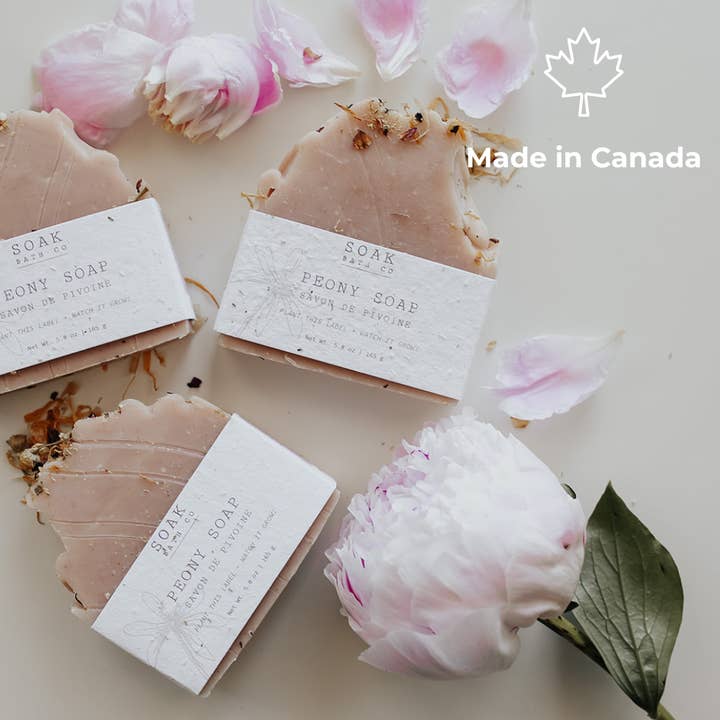 Peony Soap Bar: Floral Collection - Made in Canada for wholesale by SOAK Bath Co
