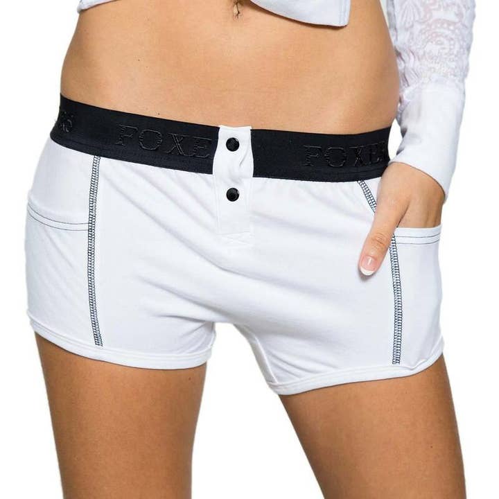 White Tomboy Boxer Brief With Black Logo Band for wholesale by FOXERS