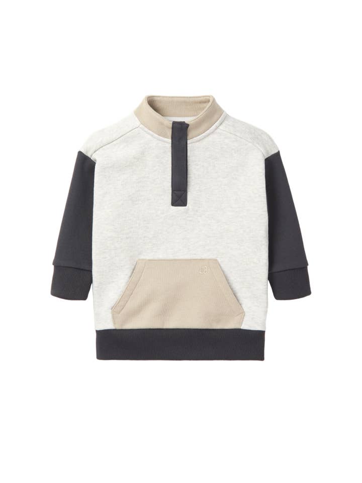 Little Bipsy - Wholesale Sweatshirt - Kids - Colorblock Mockneck Pullover - Stone Grey