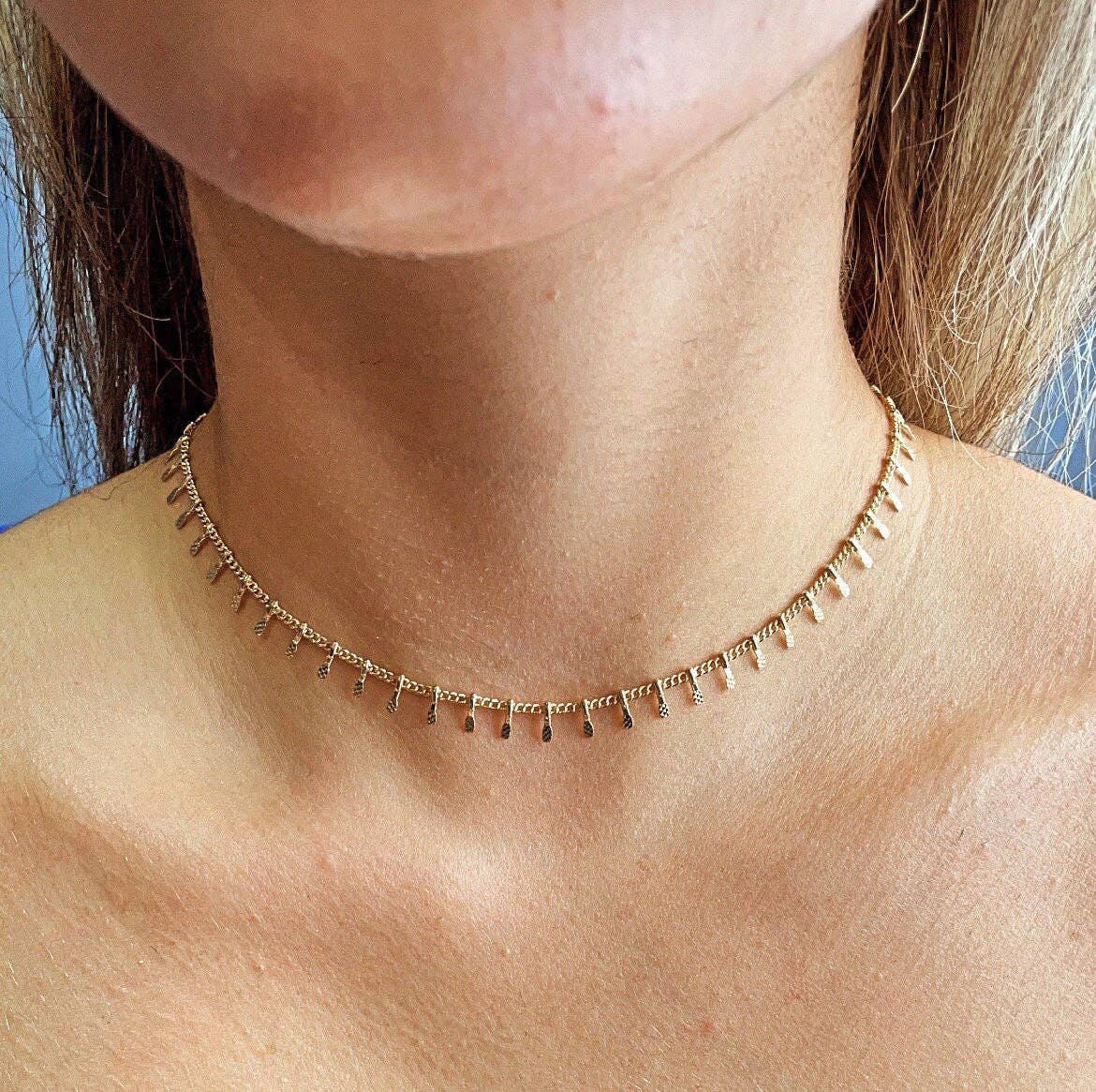 Milie – wholesale Choker/collar – 18k GF Fringe Choker Necklace: Bohemian Dangle Chain2