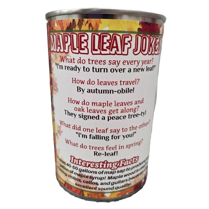 Canned Gifts - Wholesale Gag Gift/Novelty Gift - Lou the Canned Maple Leaf | Fall Stuffed Plush w/Jokes1