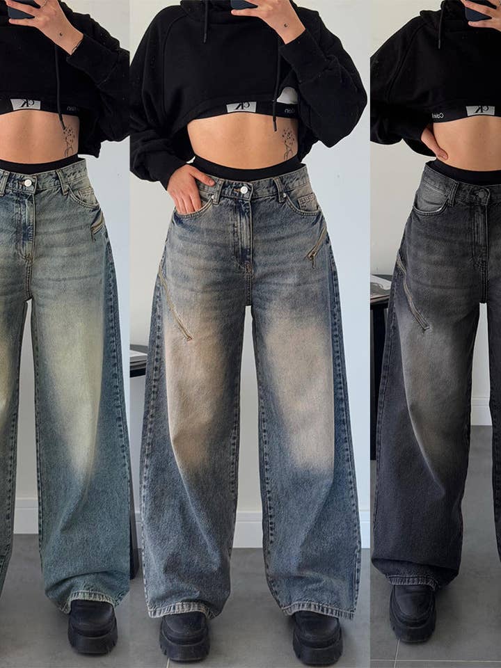 Marayn – wholesale Jeans – Women’s – Retro Street Style Gradient Distressed Denim Jeans11