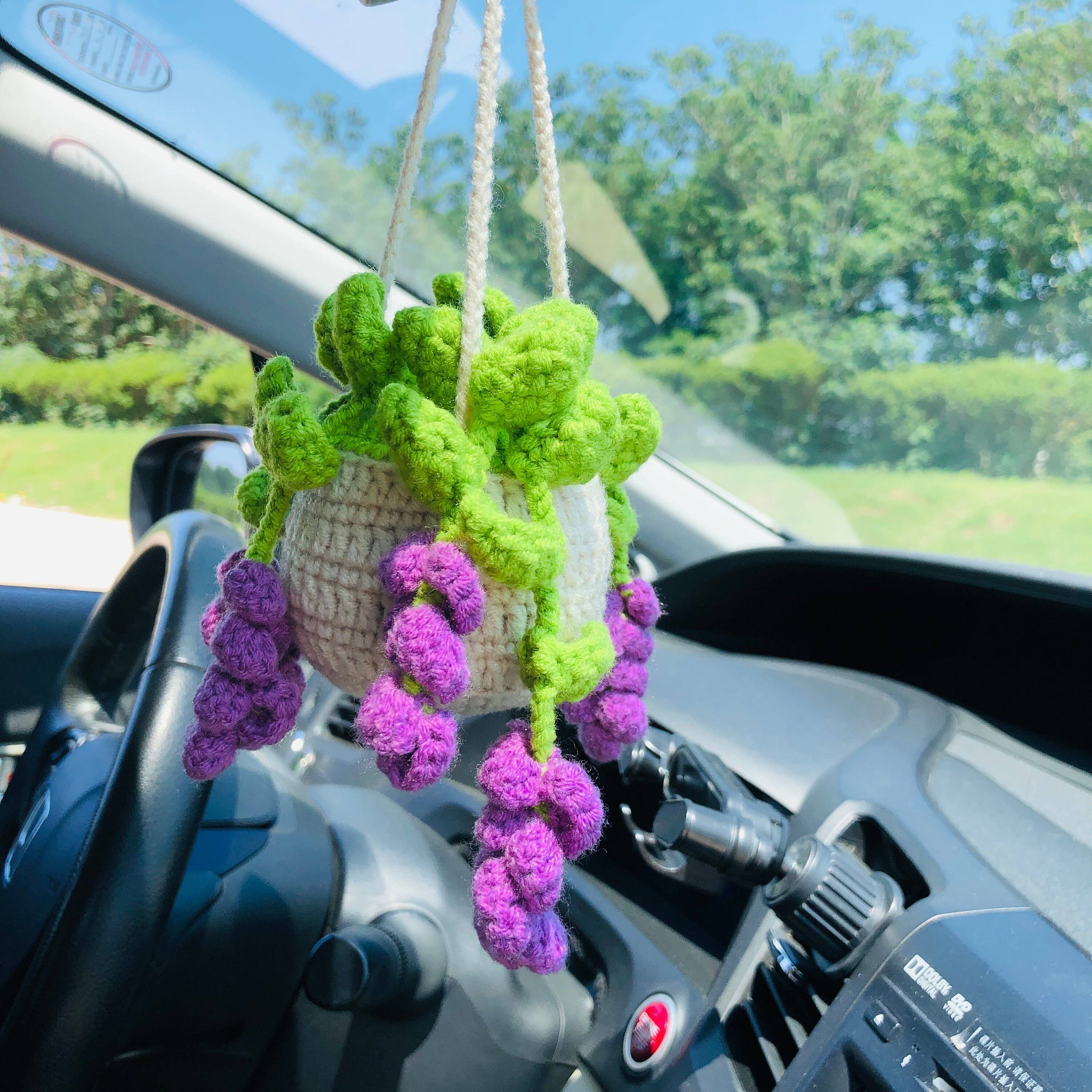 Anh2 LTD - Wholesale Car Decorative Charm - Women's - Cute Crochet Lavender Plant Car Mirror Hanging Pendant Decor0