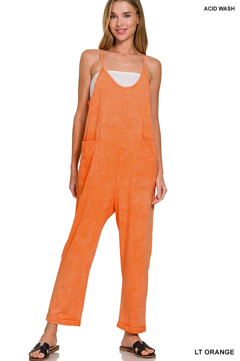 42POPS – wholesale Overaller - Dam – Tvättade hängselbyxor med spaghetti-band och fickor11