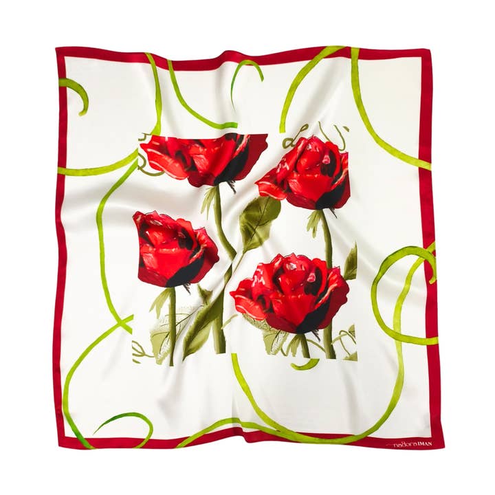 Silk Scarf With Red Roses for wholesale by Nadora Iman
