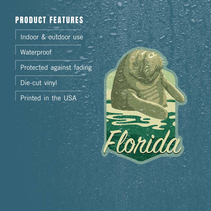 Lantern Press - Wholesale Sticker - STICKER Florida, Manatee in Water