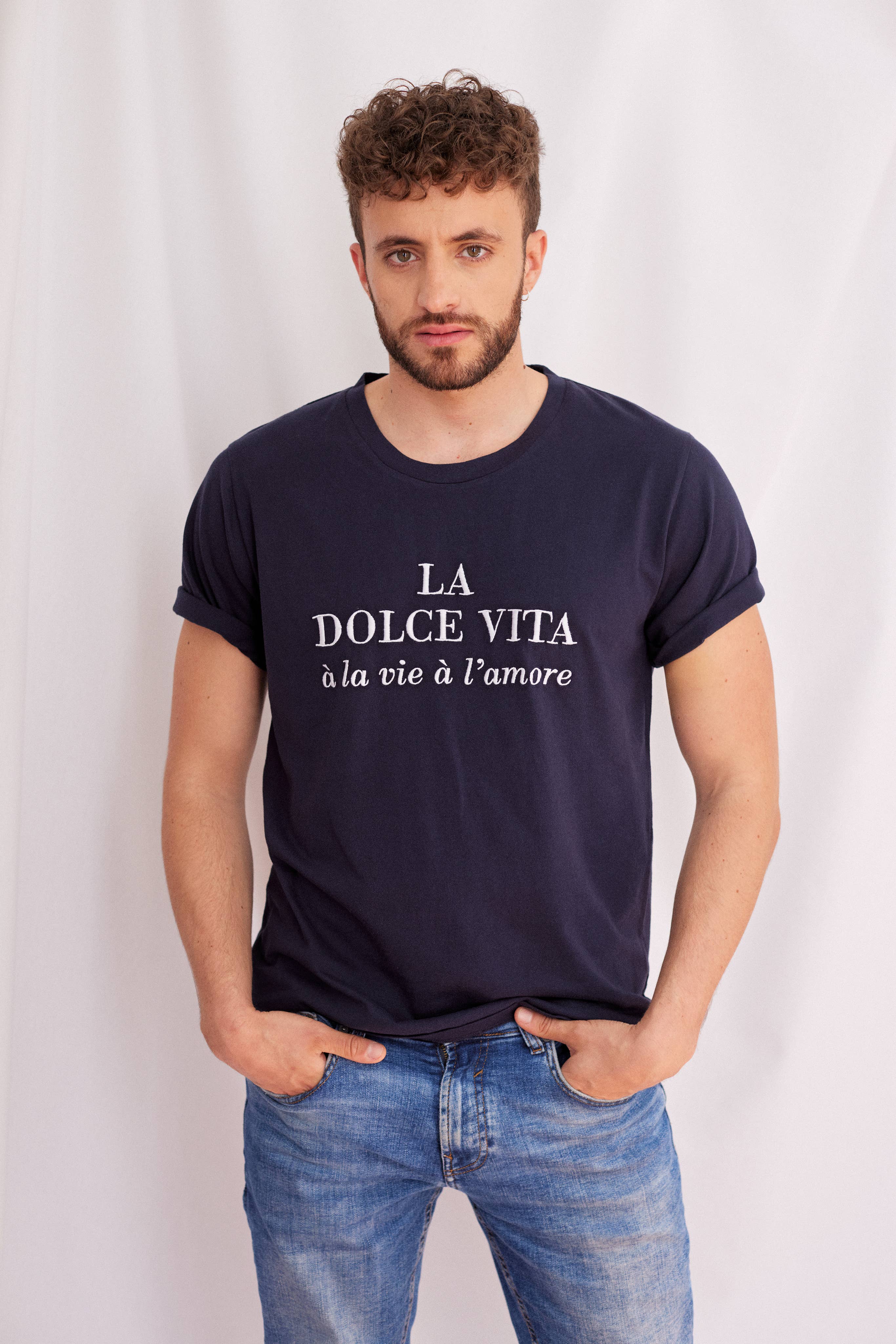 Un baiser français s'il vous plaît - Wholesale Screen Printed T-Shirt - Women's - Navy blue La Dolce Vita T-shirt14