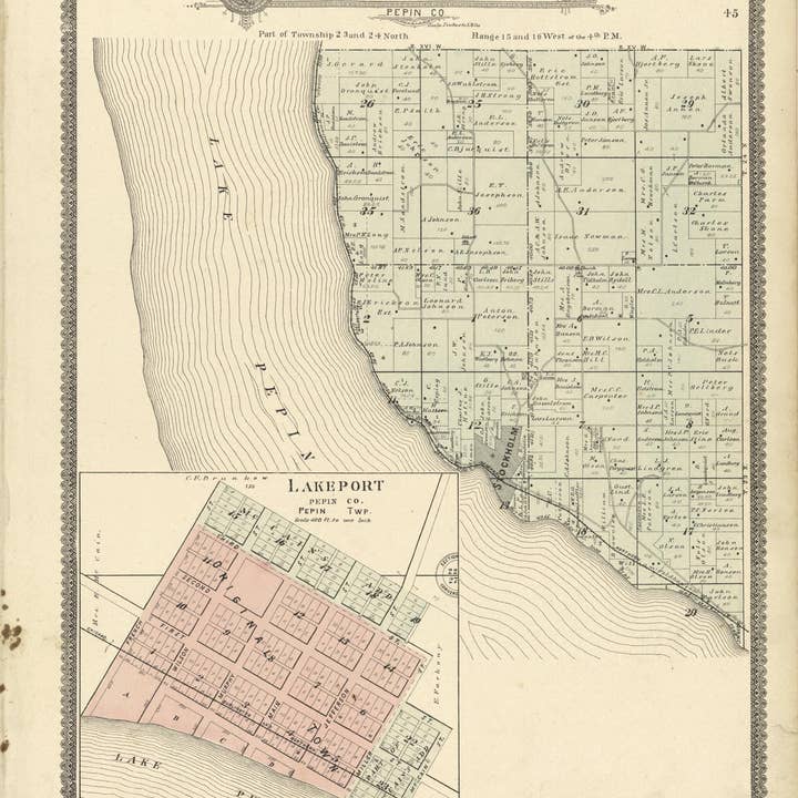Relic Map Co. - Wholesale Map - Map of Stockholm Pepin Co. from Standard Atlas of Buffalo and Pepin Counties, Wisconsin 1896