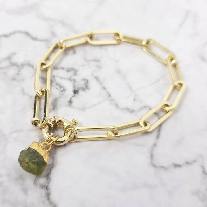 Bracelete de pedra de nascimento de clipe papel banhado a ouro 18ct por atacado de Harfi