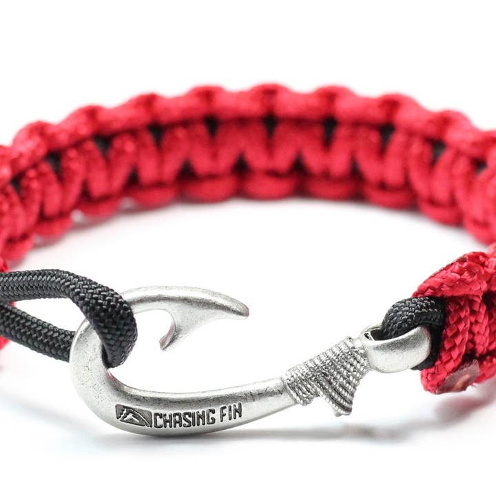 Red & Black Slim Cobra Braid Fish Hook Bracelet for wholesale by Chasing Fin