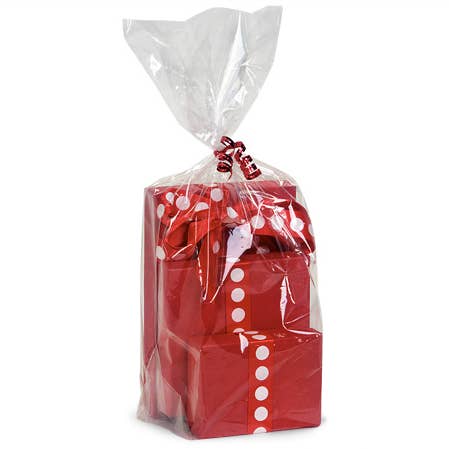 Clear Poly Basket Wrap Bags for wholesale on Faire0