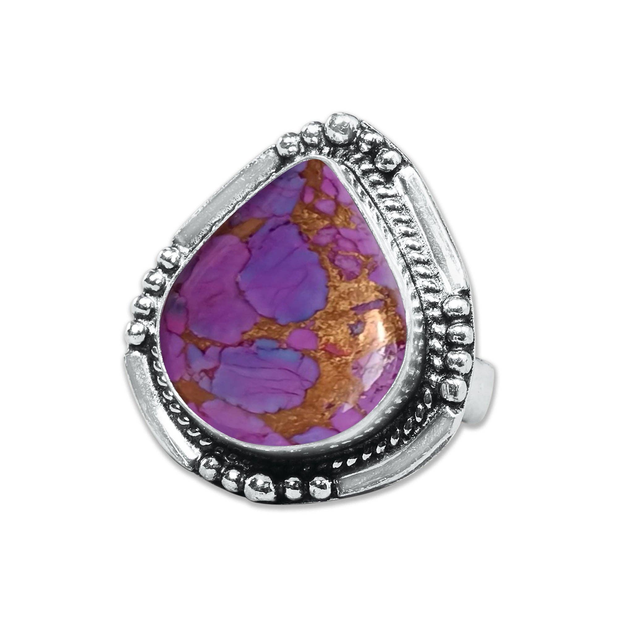 Handmade Jewels - Vente Bague de cocktail/de cérémonie - Bagues en turquoise cuivrée violette – Fait main, plaqué argent, bohème (sur commande)17