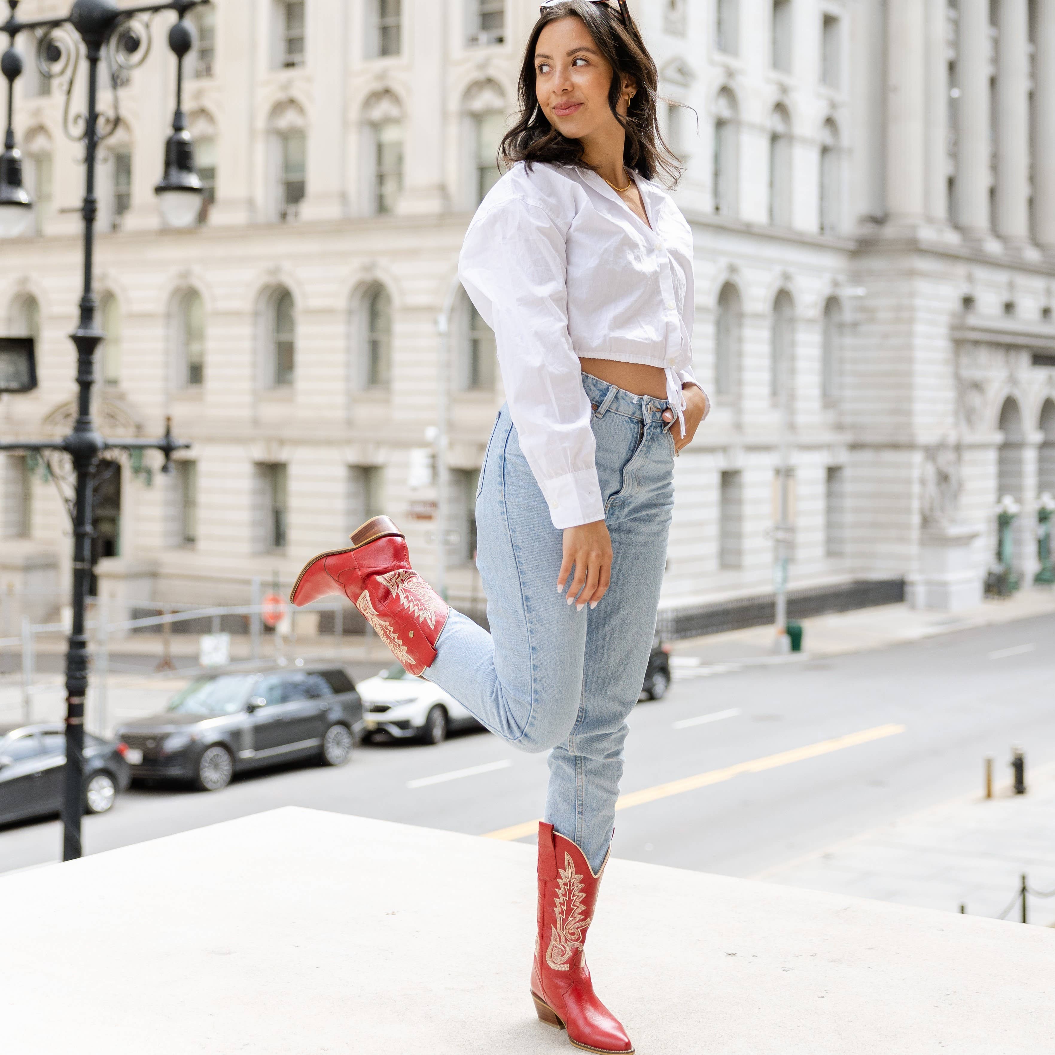 Loyal western cowboy women boots red leather womens shoes for wholesale on Faire7