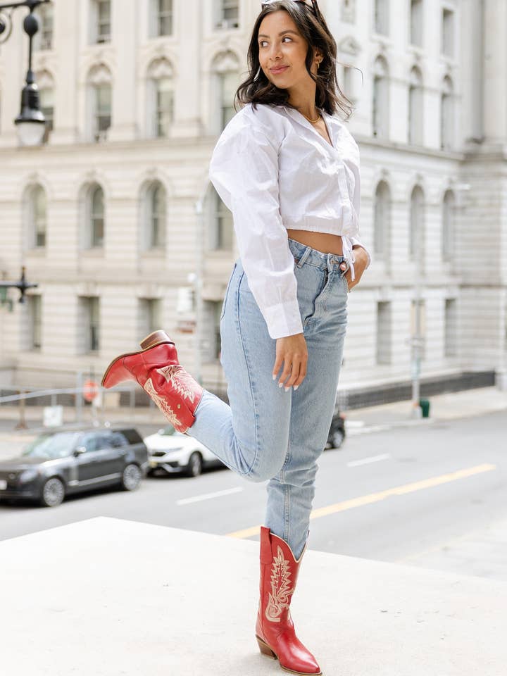 Loyal western cowboy women boots red leather womens shoes for wholesale on Faire7