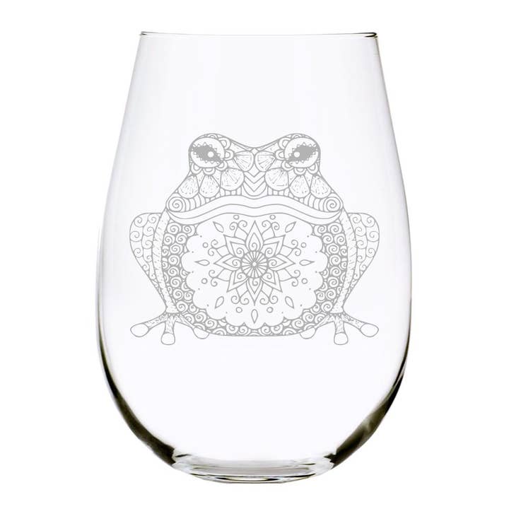 C & M Personal Gifts Stemless Wine Glass – Distinctive Boho Frog Engraved White and Red Wine Glass Made from Lead-Free Crystal for Men & Women – Made in USA, 17 Oz for wholesale by C&M Personal Gifts