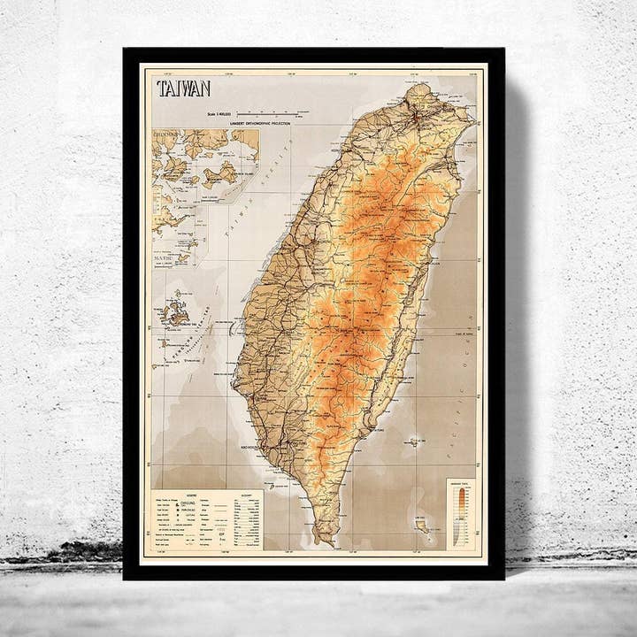 Mapa Antigo de Taiwan Mapa Vintage de Taiwan | Impressão de Arte de Parede com Mapa Vintage for wholesale by OldCityPrints - Old Maps and Posters