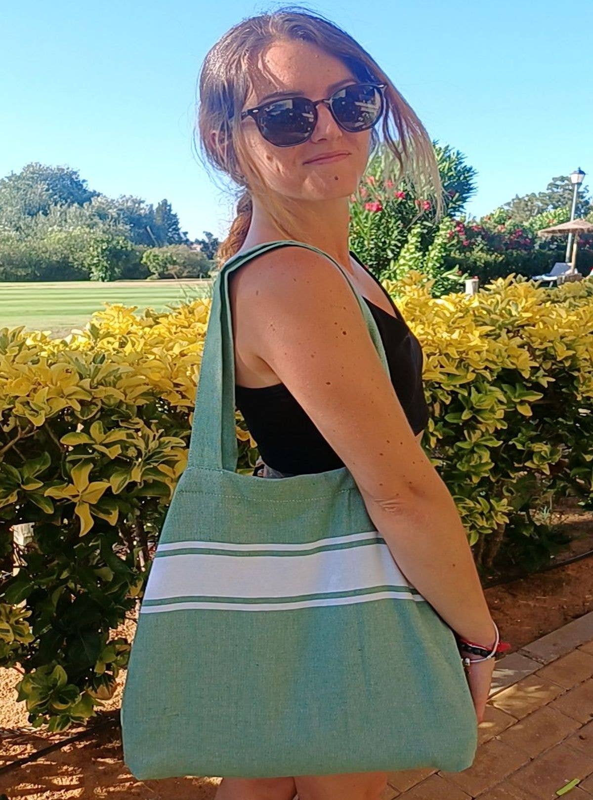 KASALUZ - Wholesale Tote Bag - Women's - Tote Bag Fouta white stripe Auténtica Bic blue1