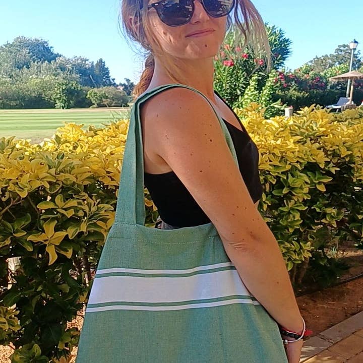 KASALUZ - Wholesale Tote Bag - Women's - Tote Bag Fouta white stripe Auténtica Bic blue1