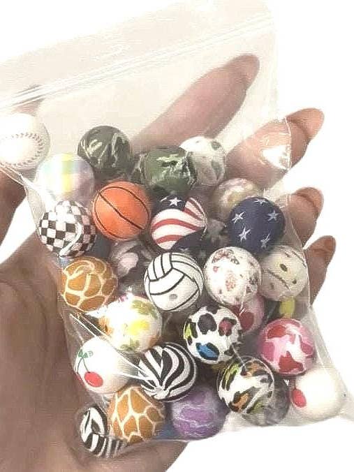 Blandad påse med tryckta silikonpärlor - 15mm - 50 pärlor för wholesale av ASAP Craft Supplies