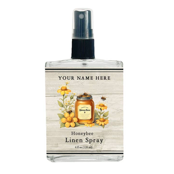 Customizable Farm Market Honeybee Linen Spray 4 oz for wholesale by Kiss Me in the Garden