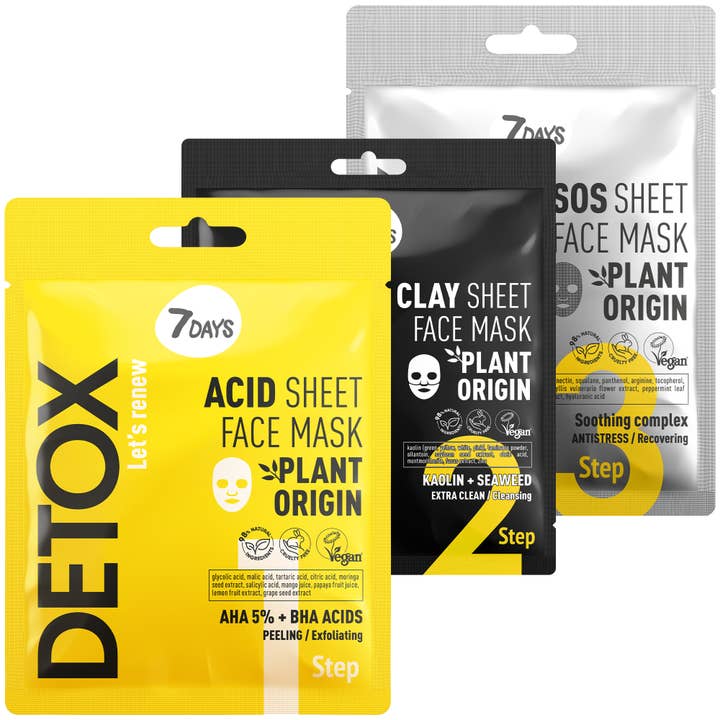 7DAYS DETOX, Set Professionale di Maschere in Tessuto per la vendita all'ingrosso da parte di 7days