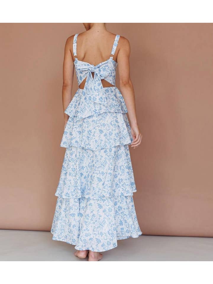 Rosa Clothing - Wholesale Dress - Women's - Bow Party Floral Maxi Tiered Dress