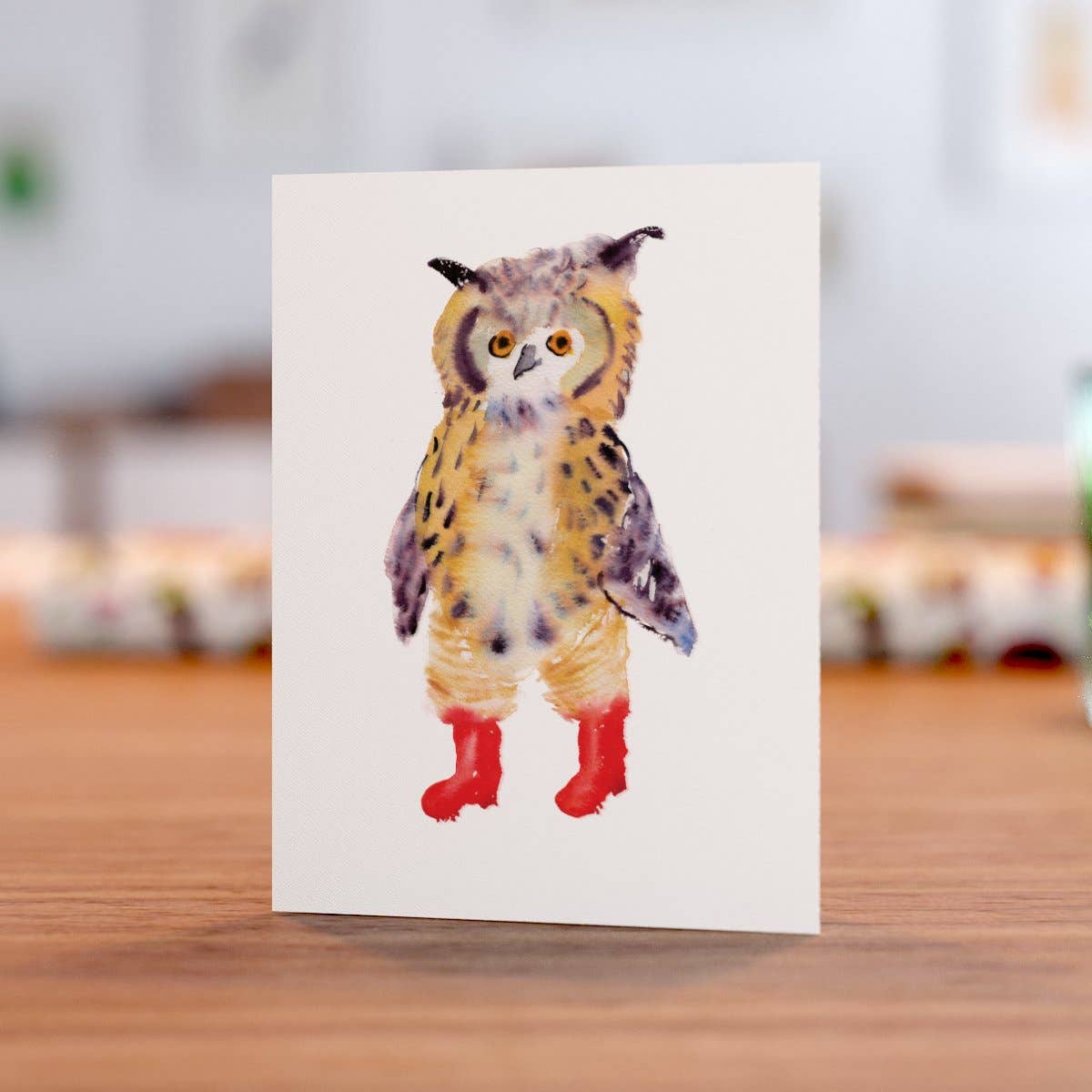 Rosie Webb illustrations – wholesale Everyday greeting card – Owl in Boots card1