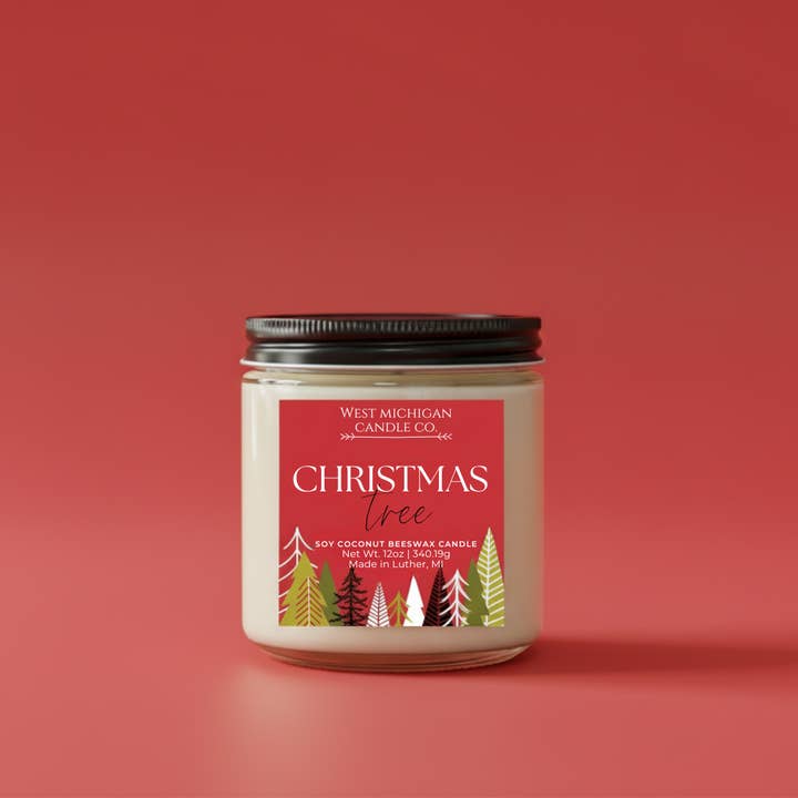 Vela de Árbol de Navidad - Aroma Limpio, Mezcla de Cera de Soja Natural, Coco y Cera de Abeja | Regalo Navideño (12 oz) para venta al por mayor de West Michigan Candle Co