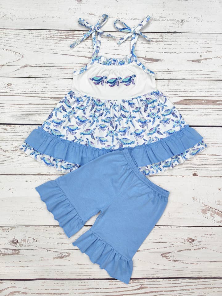 sassy kids palace - Wholesale Top & Pant Set - Kids - Baby Girl Tortoise Appliqué Summer Set