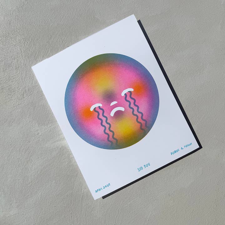 Robyn A. Frank Artworks - Wholesale Art Print - Sad Sun risograph art print 1