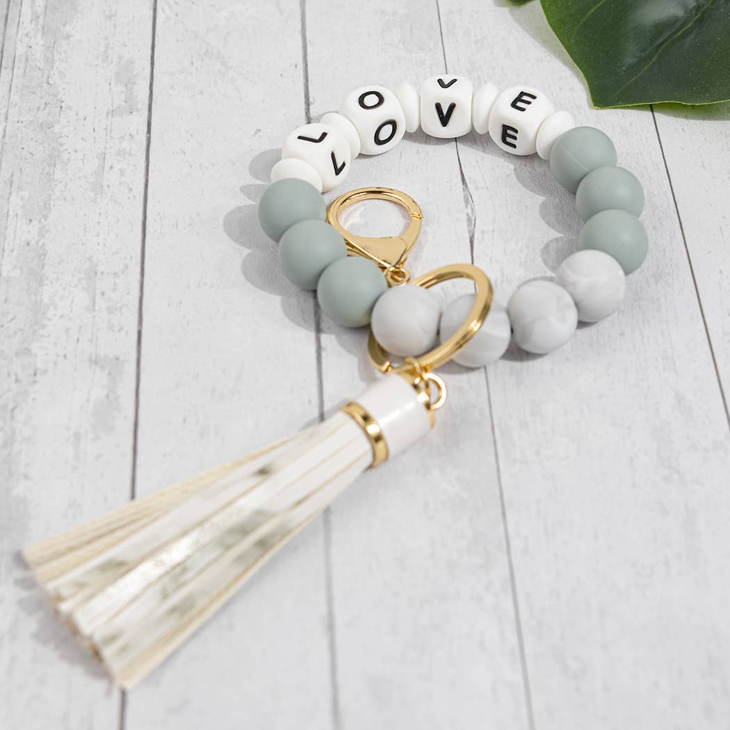 SoapElenGlen - Wholesale Keychain bracelet - LOVE Beaded Tassel Bracelet Keychain, Mother's Day Gift1
