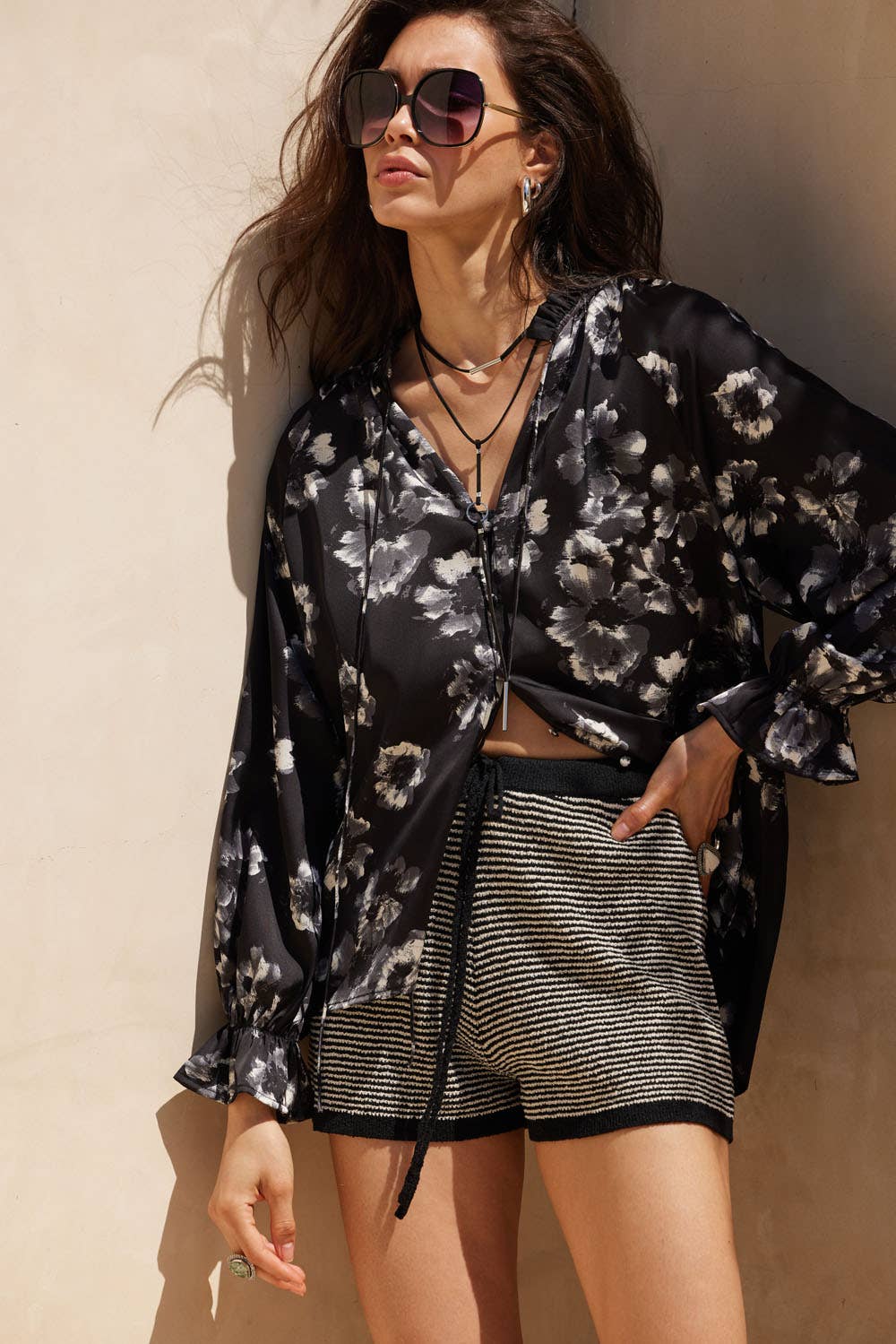 Promesa USA - Wholesale Shorts - Women's - Striped Knit Wide-Leg Drawstring Sweater Shorts21