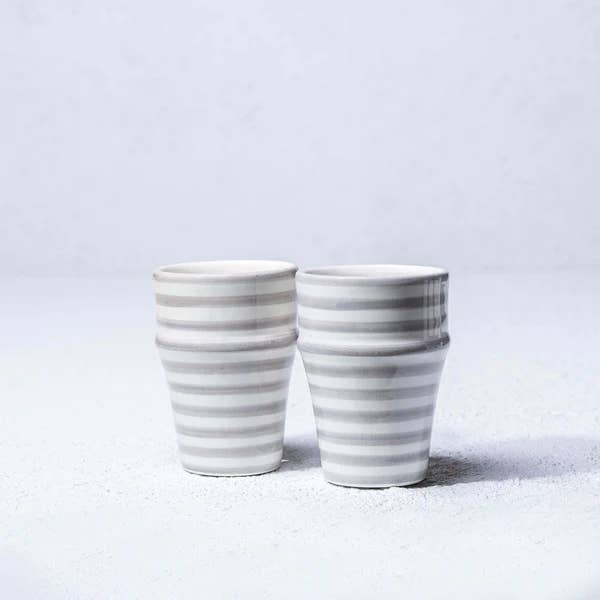 High crafty – wholesale Coffee mug – Striped Baldi Ceramic Mug – Gray Handmade Moroccan Cup Mult