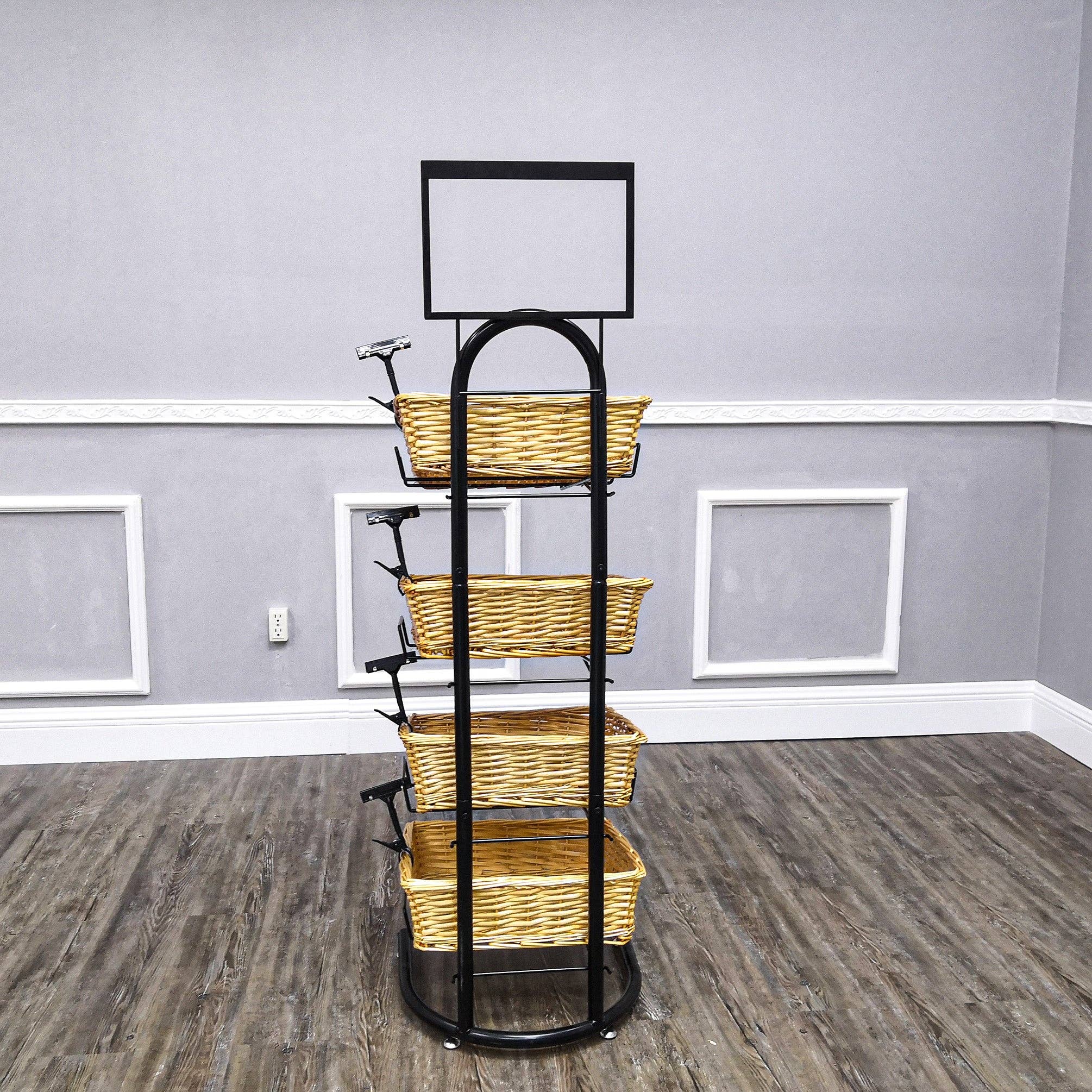 FIXTUREDISPLAYS - Wholesale Retailer Display Stand/Case - 4 Tier Basket Stand, Sign Clips, Wicker - Black 120006-NEW11