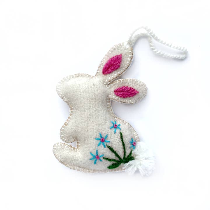 Bunny Rabbit w/ Embroidered Flowers Ornament, Easter Decor for wholesale by Ornaments 4 Orphans