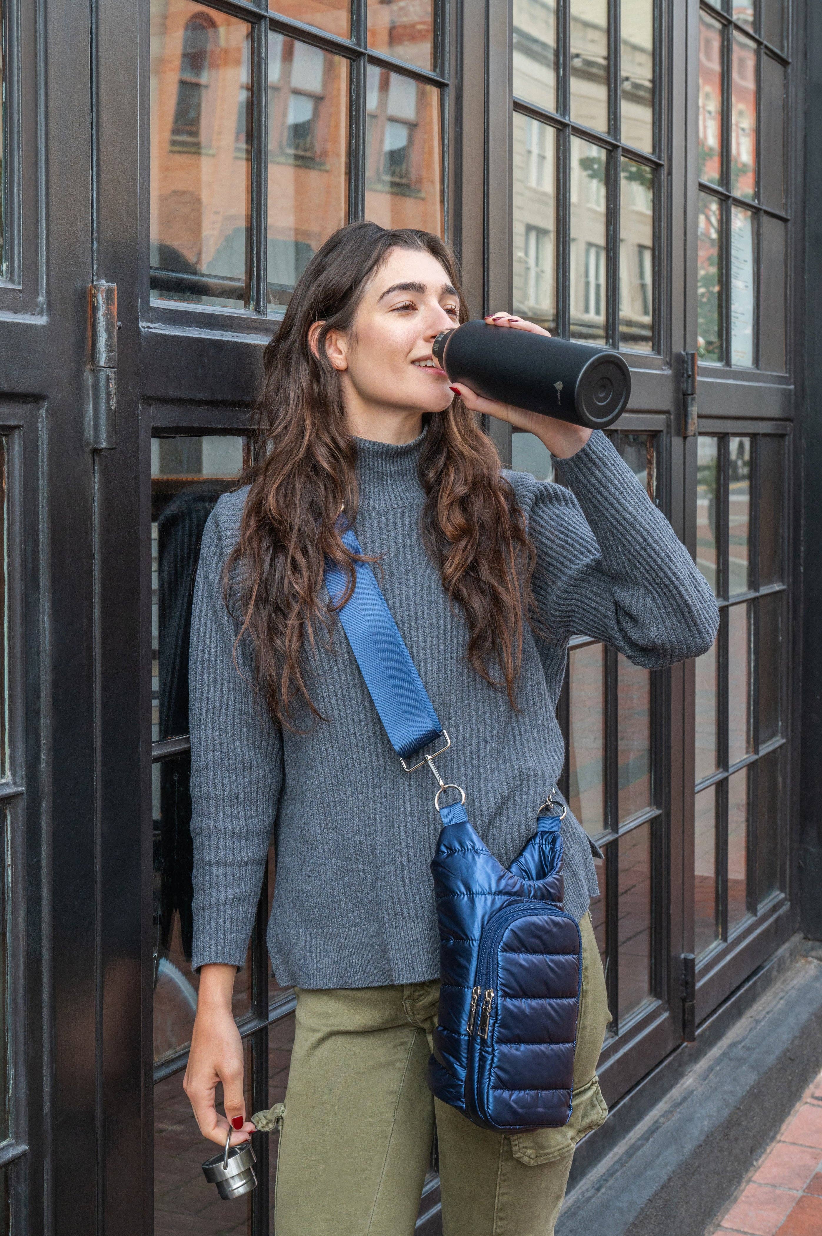 WanderFull - Wholesale Water Bottle - Black with Silver Top Stainless Steel Insulated Water Bottle- 24 Oz2