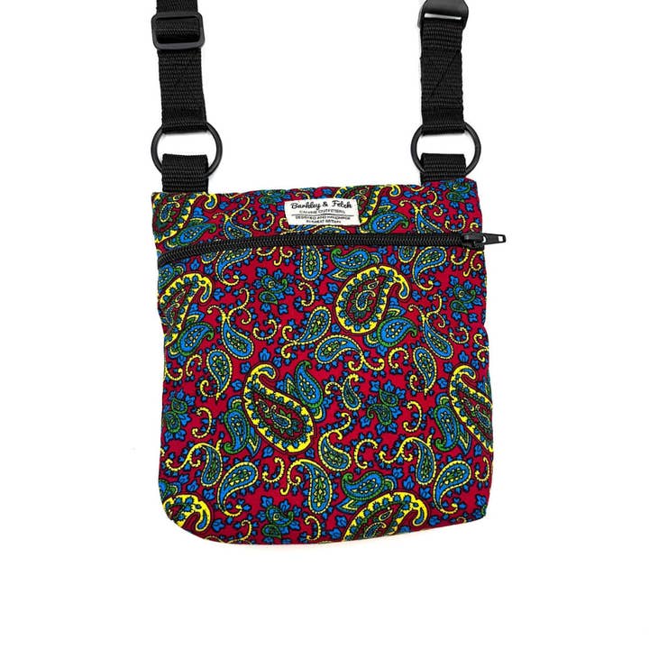Cherry Paisley Corduroy Dog Walk and Treat Bag for wholesale by Barkley and Fetch