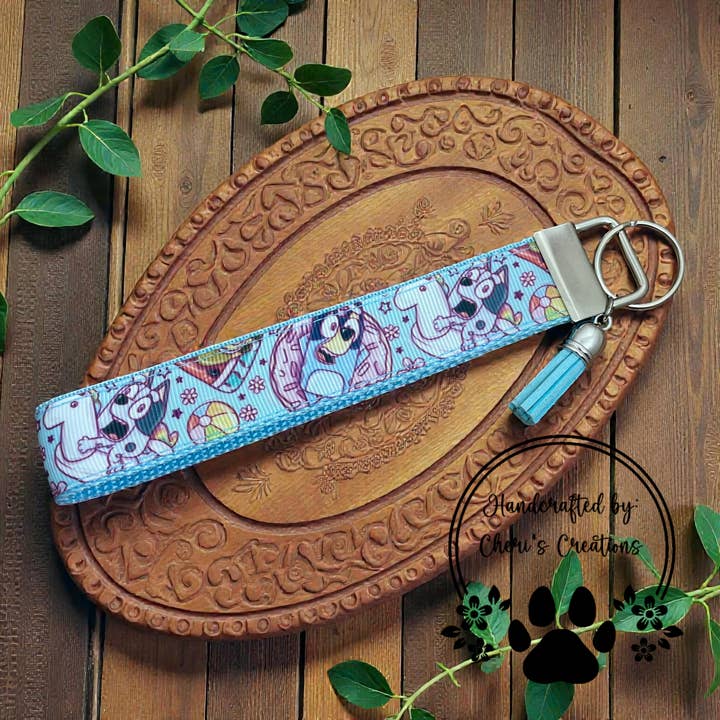 Wristlet Keychain - Pool Party Heeler Pup Key Fob for wholesale by Cheri's Boutique Supplies
