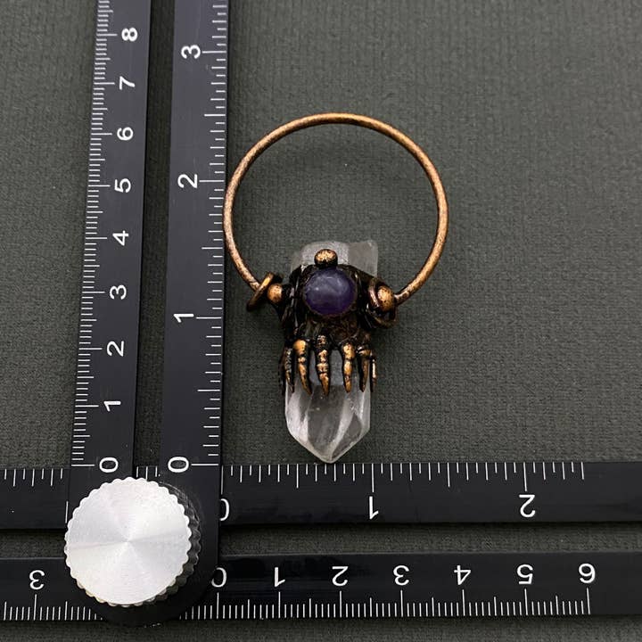 Mio Queena - Wholesale Spiritual Stone/Crystal - Vintage Inlaid Amethyst White Crystal Pendant - CS3