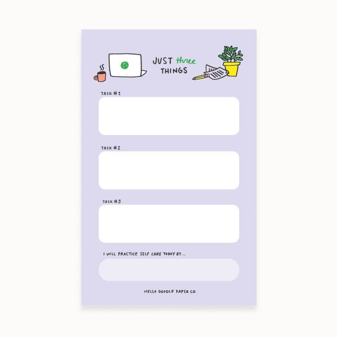 Three Things Notepad | 5.5” X 8.5” | Deskpad | Organization for wholesale by Hello Doodle